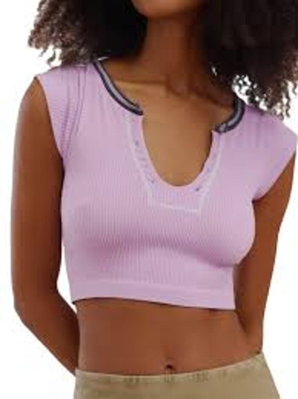 Out From Under Go For Gold Seamless Crop Top Pink Ribbed V Neck M L